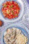 Pork Beef Stroganoff With Mushrooms Stock Photo