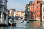 Motorboat On A Canal In Venice Stock Photo