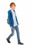 Teenage Boy With Backpack Stock Photo