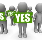 Characters Holding Yes Signs Mean Agreement And Confirmation Stock Photo