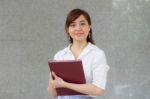 Portrait Of Thai Adult Businesswoman Beautiful Girl Read A Book Stock Photo