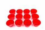 Red Plastic Cups For Small Cakes On White Stock Photo