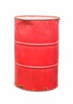 Old Red Barrel On White Background Stock Photo