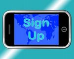 Mobile With Sign Up Message Stock Photo