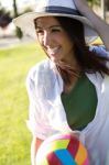 Young Girl Having Fun In A Park Stock Photo