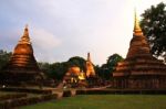 Sukhothai Historical Park At Twilight, The Old Town Of Thailand Stock Photo