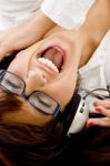 Yelling Lady Enjoying Music Stock Photo