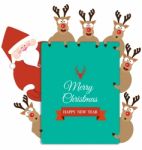 Santa Claus And Reindeer Present Christmas Card Stock Photo