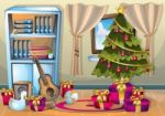 Cartoon  Illustration Interior Christmas Room With Separated Layers Stock Photo