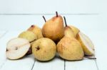 Fresh Tasty Yellow Pear Fruits Isolated On A White Background Stock Photo