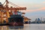 Ship Loading Container In Port Stock Photo