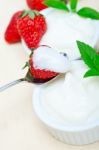 Organic Greek Yogurt And Strawberry Stock Photo