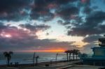 Sun Setting At Quarteira In Portugal Stock Photo