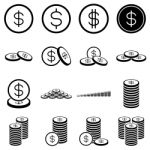 Money Coin Icon Set On White Background Stock Photo