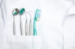 dental tools in dentist pocket Stock Photo