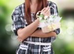 Woman And Flowers Stock Photo