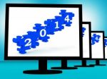 2014 On Monitors Shows Future Calendar Stock Photo