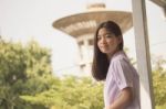 Portrait Of Thai Student Teen Beautiful Girl Happy And Relax Stock Photo