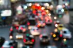 Abstract Blur Traffic And Car Lights Bokeh In Rush Hour Backgrou Stock Photo