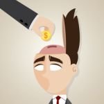 Cartoon Businessman With Gold Coin To His Head Stock Photo