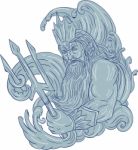 Poseidon Trident Waves Drawing Stock Photo