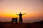 Man Stand On Mountain Stock Photo