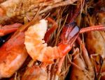 Close Up Grilled Shrimp With Flames Stock Photo