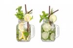 Lemon Lime Soda Mint Rosemary Fresh Drink Summer Isolated Stock Photo