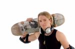 Handsome Man Holding Skateboard Stock Photo