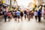 Blurred People Walking On The Street Stock Photo