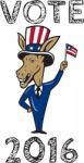 Vote 2016 Democrat Donkey Mascot Flag Cartoon Stock Photo