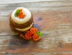 Delicious Carrot Cake On A Rustic Wood Background Stock Photo