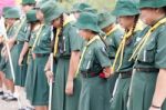 Student 11-12 Years Old, Scout Assembly, Teepangkorn Scout Camp In Samut Sakhon Thailand Stock Photo