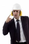 Male Engineer Wearing Earmuff Stock Photo