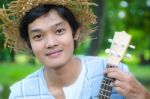 Man With Ukulele Stock Photo