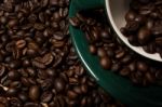 Coffe Beans And Cup Stock Photo