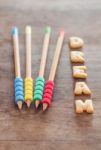 Dream Alphabet Biscuit On Wooden Table Stock Photo