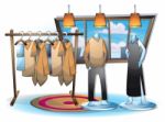 Cartoon  Illustration Interior Clothing Room With Separated Layers Stock Photo