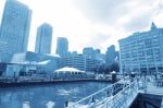 Boston Sept 9: Boston Harbor And Financial District In Blue Toni Stock Photo