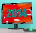 Two Thousand And Fourteen On Monitor Shows Year 2014 Stock Photo