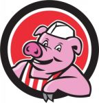 Butcher Pig Leaning Circle Cartoon Stock Photo