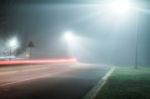 Foggy Street At Night Stock Photo