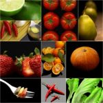 Organic Vegetarian Vegan Food Collage  Dark Stock Photo