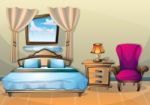 Cartoon  Illustration Interior Bedroom Stock Photo