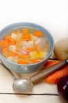 Traditional Italian Minestrone Soup Stock Photo