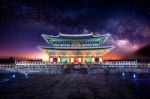 Gyeongbokgung Palace And Milky Way In Seoul, South Korea Stock Photo