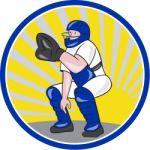 Baseball Catcher Catching Side Circle Stock Photo