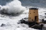 Tropical Storm Hitting The Lookout Tower Stock Photo