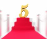 Golden Five On Red Carpet Displays Movie Industry Awards Or Priz Stock Photo