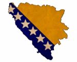 Bosnia And Herzegovina Map On  Flag Drawing ,grunge And Retro Fl Stock Photo